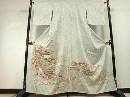 平和屋着物■豪華色留袖 駒刺繍 霞取り風景花文 金彩 正絹 逸品 AABG1892fy