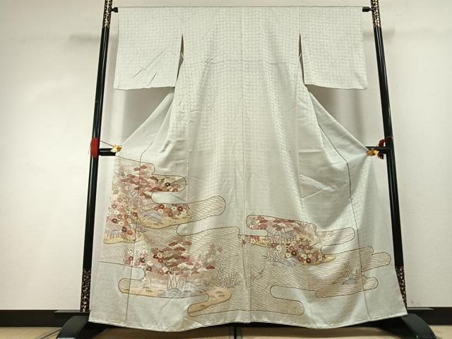 平和屋着物■豪華色留袖 駒刺繍 霞取り風景花文 金彩 正絹 逸品 AABG1892fy