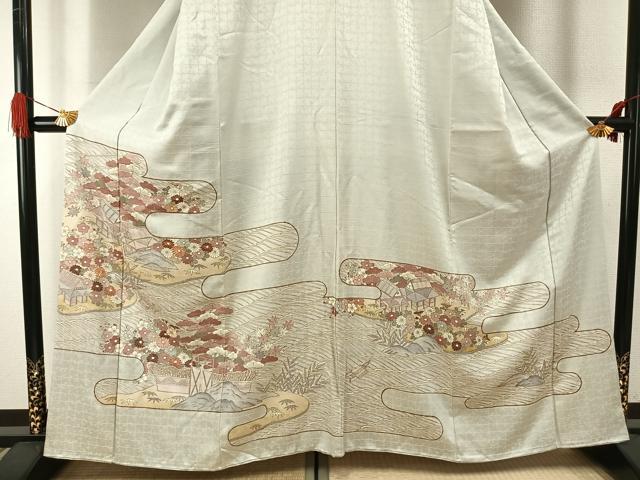 平和屋着物□豪華色留袖 駒刺繍 雲取り風景花文 金彩 正絹
