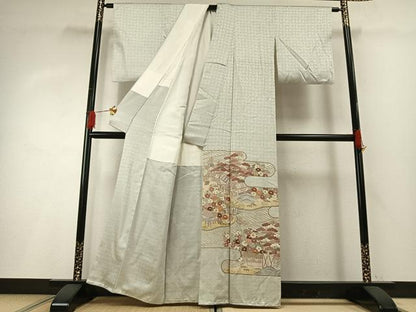 平和屋着物■豪華色留袖 駒刺繍 霞取り風景花文 金彩 正絹 逸品 AABG1892fy