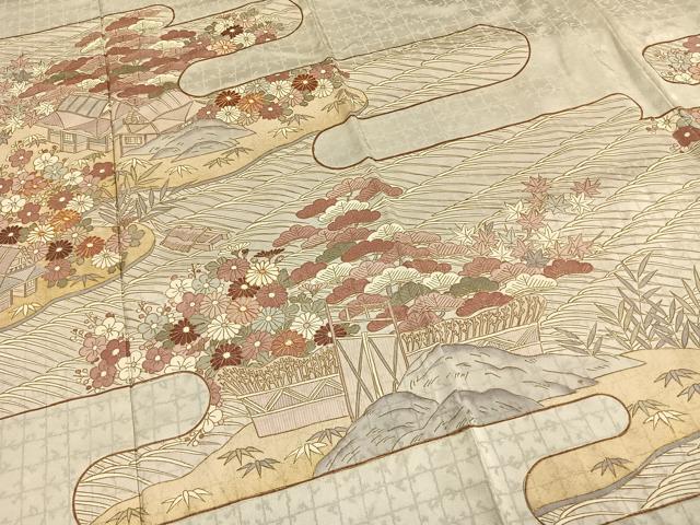 平和屋着物■豪華色留袖 駒刺繍 霞取り風景花文 金彩 正絹 逸品 AABG1892fy