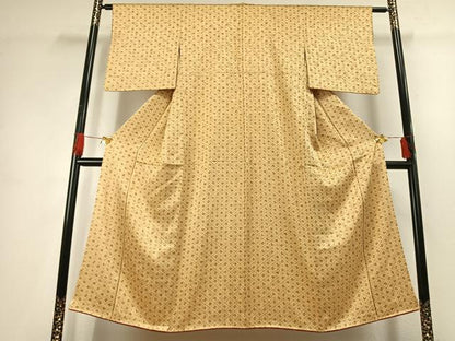 平和屋着物■上質な小紋　市松扇面花文　正絹　逸品　AABG1914fy