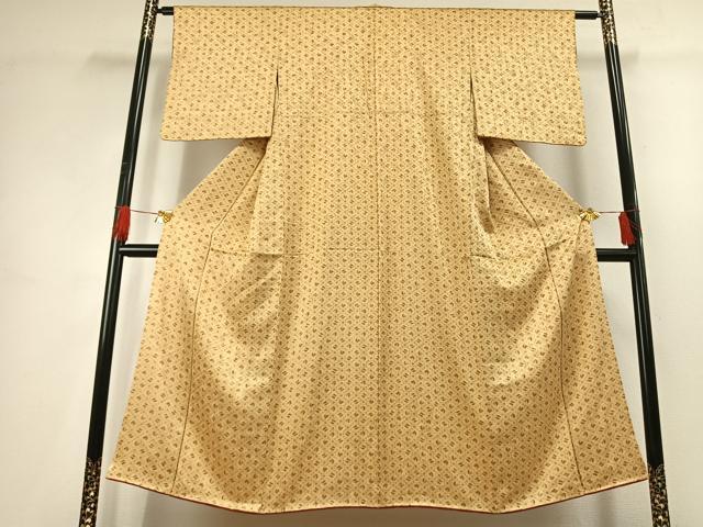 平和屋着物■上質な小紋　市松扇面花文　正絹　逸品　AABG1914fy