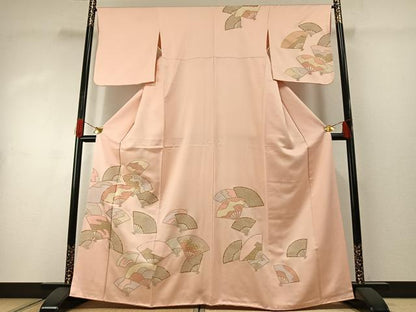 平和屋着物■訪問着 駒刺繍 扇面文 金彩 正絹 逸品 AABG1982fy