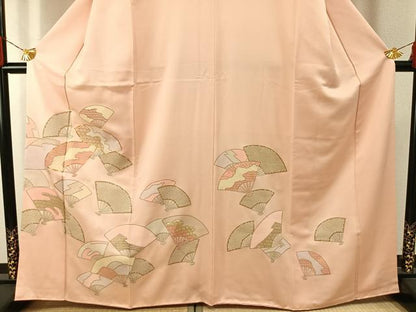 平和屋着物■訪問着 駒刺繍 扇面文 金彩 正絹 逸品 AABG1982fy