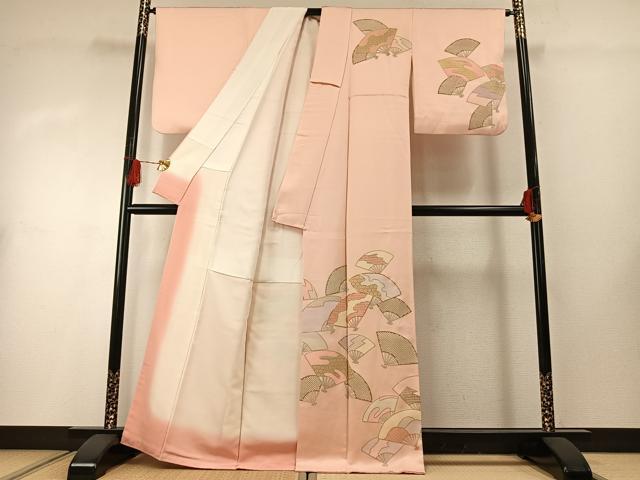 平和屋着物■訪問着 駒刺繍 扇面文 金彩 正絹 逸品 AABG1982fy