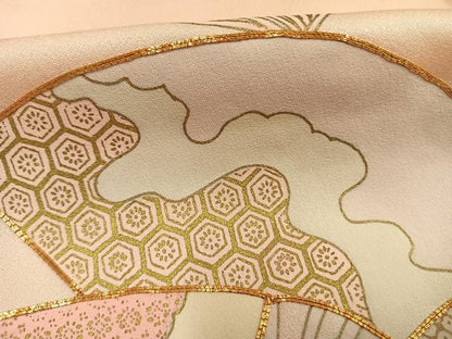 平和屋着物■訪問着 駒刺繍 扇面文 金彩 正絹 逸品 AABG1982fy