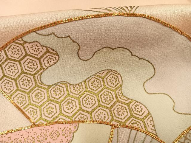 平和屋着物■訪問着 駒刺繍 扇面文 金彩 正絹 逸品 AABG1982fy