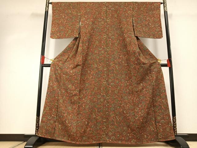 平和屋着物■上質な小紋 更紗花文 正絹 逸品 未使用 AABG1997fy