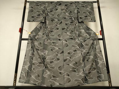 平和屋着物＊夏物 小紋 絽 立波文 黒地 洗える着物 AABG2001jd