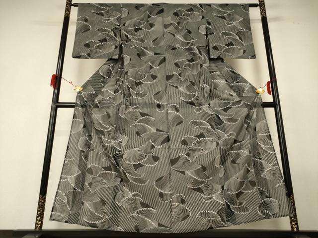 平和屋着物＊夏物 小紋 絽 立波文 黒地 洗える着物 AABG2001jd