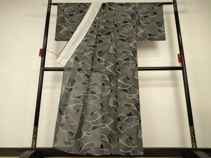 平和屋着物＊夏物 小紋 絽 立波文 黒地 洗える着物 AABG2001jd