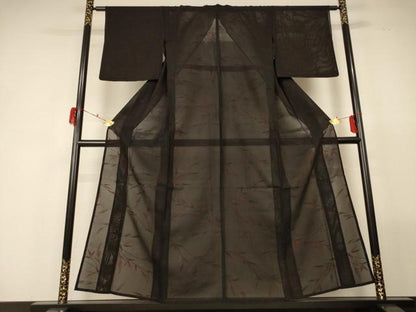 平和屋着物＊夏物 小紋 縦絽 草花文 正絹 逸品 AABG2007jd