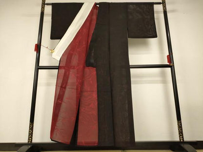 平和屋着物＊夏物 小紋 縦絽 草花文 正絹 逸品 AABG2007jd