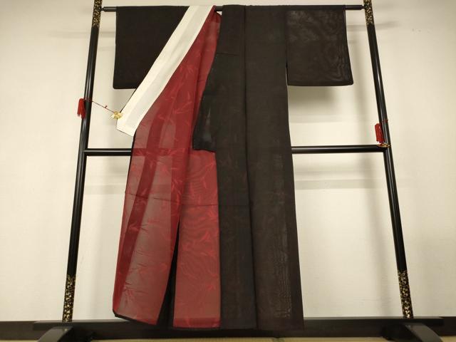 平和屋着物＊夏物 小紋 縦絽 草花文 正絹 逸品 AABG2007jd