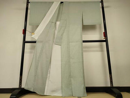 平和屋着物＊夏物　織物の名産　近江ちぢみ　縞　証紙付き　綿麻　AABG2015jd