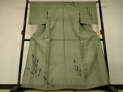 平和屋着物＊夏物 小千谷ちぢみ 訪問着 作家物 手描き 草花文 麻 逸品 AABG2021jd