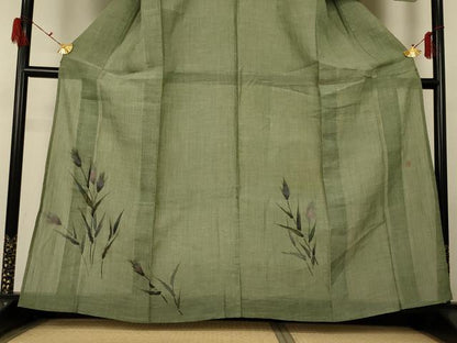 平和屋着物＊夏物 小千谷ちぢみ 訪問着 作家物 手描き 草花文 麻 逸品 AABG2021jd