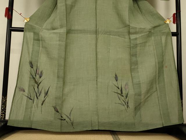 平和屋着物＊夏物 小千谷ちぢみ 訪問着 作家物 手描き 草花文 麻 逸品 AABG2021jd