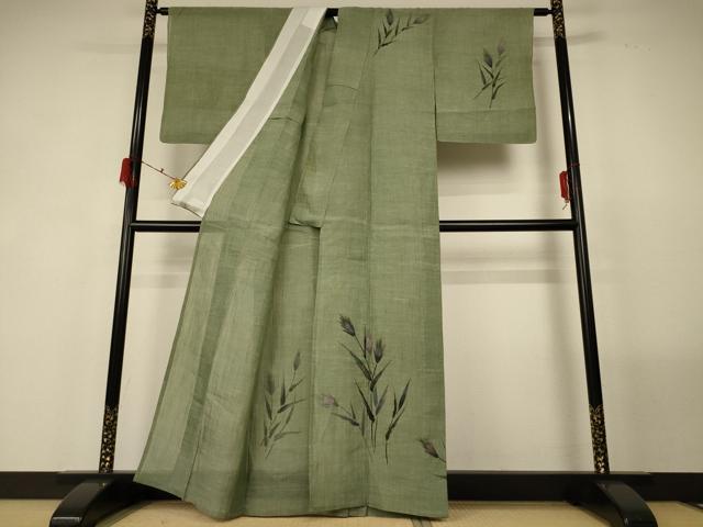 平和屋着物＊夏物 小千谷ちぢみ 訪問着 作家物 手描き 草花文 麻 逸品 AABG2021jd