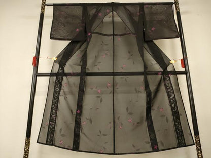 平和屋着物＊夏物 小紋 紗 草花文 正絹 逸品 AABG2027jd