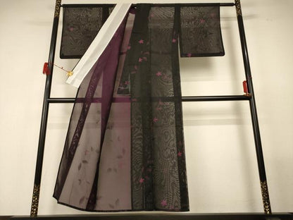 平和屋着物＊夏物 小紋 紗 草花文 正絹 逸品 AABG2027jd