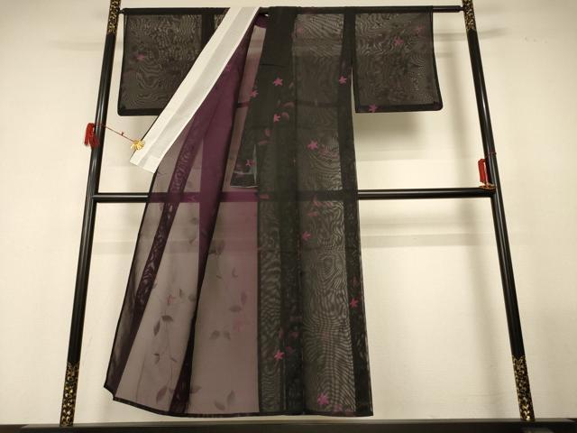 平和屋着物＊夏物 小紋 紗 草花文 正絹 逸品 AABG2027jd
