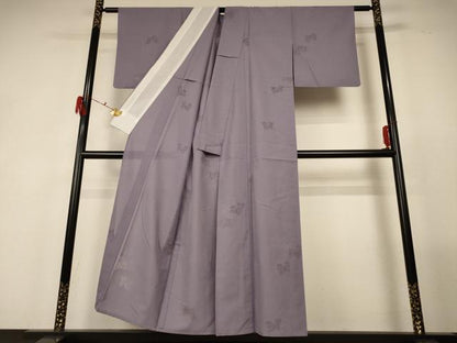 平和屋着物＊夏物 色無地 縦絽 蔦の葉紋紗 源氏鼠色 正絹 逸品 AABG2030jd