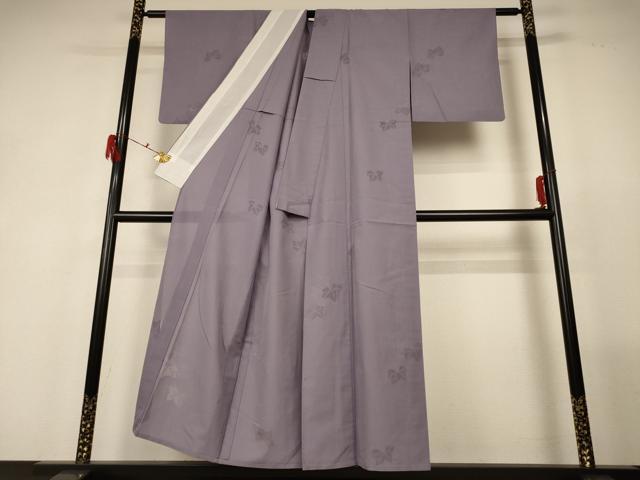 平和屋着物＊夏物 色無地 縦絽 蔦の葉紋紗 源氏鼠色 正絹 逸品 AABG2030jd