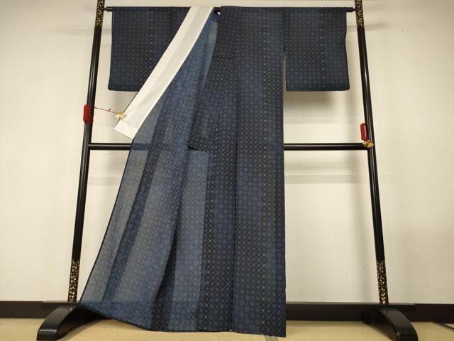 平和屋着物＊夏物　小紋　紗　菱文　洗える着物　AABG2036jd