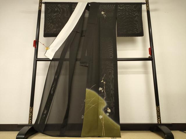 平和屋着物＊夏物　訪問着　絽　枝葉文　カマキリ　金彩　正絹　逸品　未使用　AABG2040jd