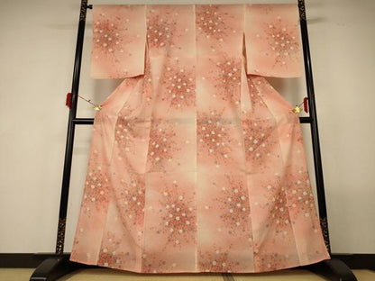 平和屋着物＊夏物 小紋 絽 草花文 暈し染め 正絹 逸品 AABG2053jd