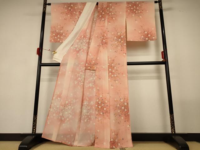 平和屋着物＊夏物 小紋 絽 草花文 暈し染め 正絹 逸品 AABG2053jd