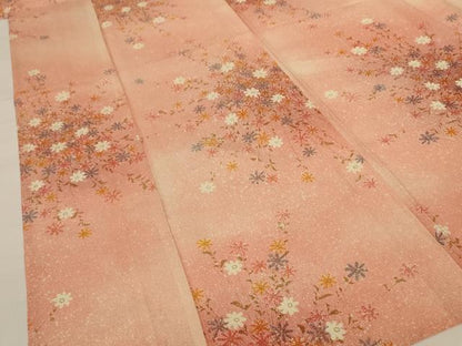 平和屋着物＊夏物 小紋 絽 草花文 暈し染め 正絹 逸品 AABG2053jd