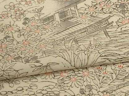 平和屋着物＊夏物 小紋 絽 風景草花文 正絹 逸品 AABG2054jd