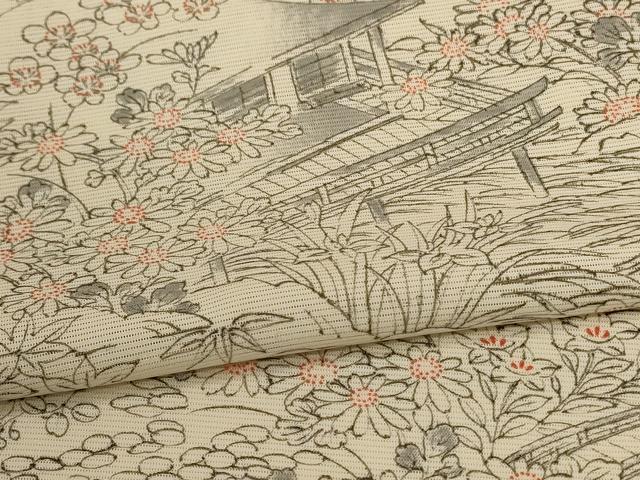 平和屋着物＊夏物 小紋 絽 風景草花文 正絹 逸品 AABG2054jd