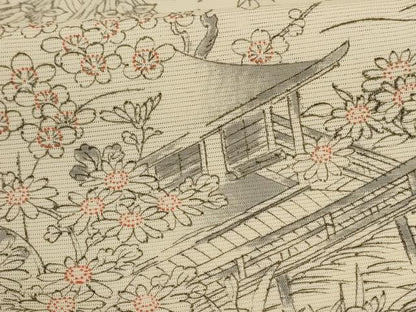 平和屋着物＊夏物 小紋 絽 風景草花文 正絹 逸品 AABG2054jd