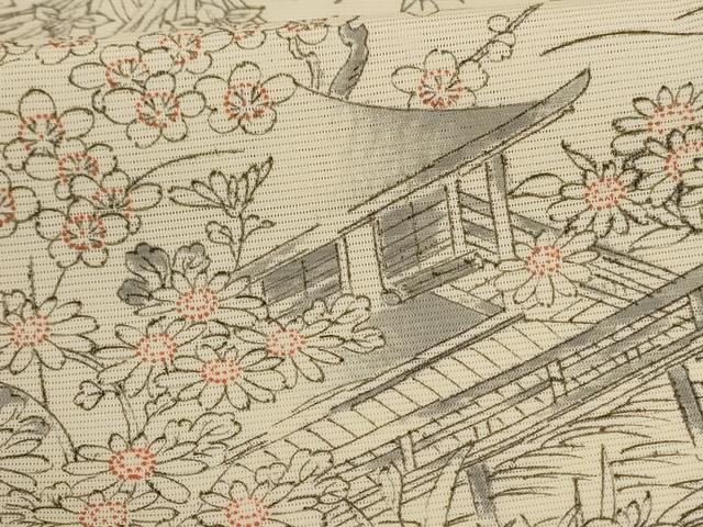 平和屋着物＊夏物 小紋 絽 風景草花文 正絹 逸品 AABG2054jd