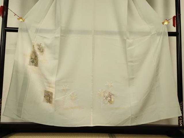 平和屋着物＊夏物 訪問着 絽 手描き 色紙草花文 暈し染め 金彩 正絹 逸品 AABG2057jd