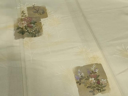 平和屋着物＊夏物 訪問着 絽 手描き 色紙草花文 暈し染め 金彩 正絹 逸品 AABG2057jd