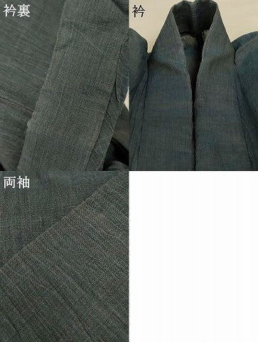 平和屋着物＊夏物　男性　紗紬　ちぢみ織　藍墨茶色　正絹　逸品　AABG2061jd