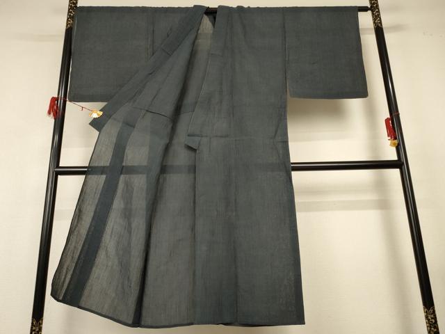 平和屋着物＊夏物　男性　紗紬　ちぢみ織　藍墨茶色　正絹　逸品　AABG2061jd