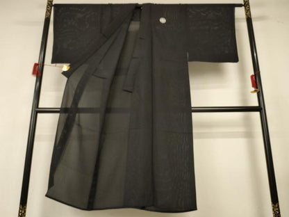 平和屋着物＊夏物 男性 黒紋付 絽 正絹 逸品 AABG2068jd