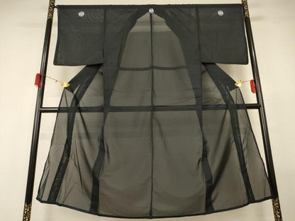 平和屋着物＊夏物 男性 黒紋付 絽 正絹 逸品 AABG2070jd