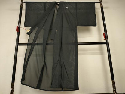 平和屋着物＊夏物 男性 黒紋付 絽 正絹 逸品 AABG2070jd