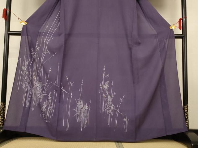 平和屋着物＊夏物 訪問着 縦絽 草花文 反端付き 正絹 逸品 AABG2079jd