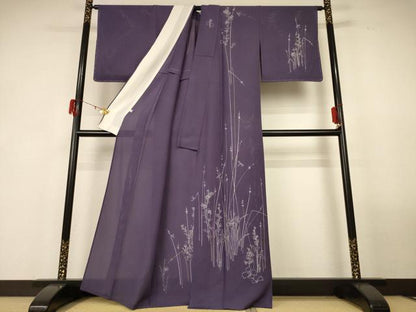 平和屋着物＊夏物 訪問着 縦絽 草花文 反端付き 正絹 逸品 AABG2079jd