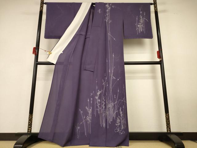 平和屋着物＊夏物 訪問着 縦絽 草花文 反端付き 正絹 逸品 AABG2079jd