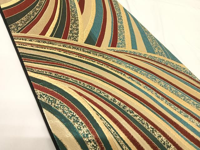 平和屋着物◎六通柄袋帯　唐織　流線文　金糸　正絹　逸品　AABG2081yx