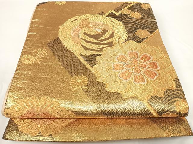 平和屋着物◎六通柄袋帯　花鳥文　金糸　正絹　逸品　AABG2085yx